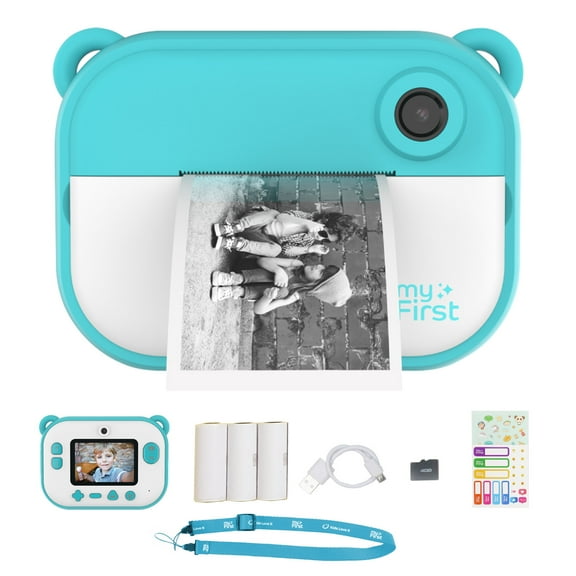 myFirst Camera Insta 2 Kids Instant Print Camera, 12MP Photos 1080P Video, microSD Card, Neck Lanyard, Thermal Printing, Waterproof (Blue) - Gift for Boys & Girls Ages 5-12