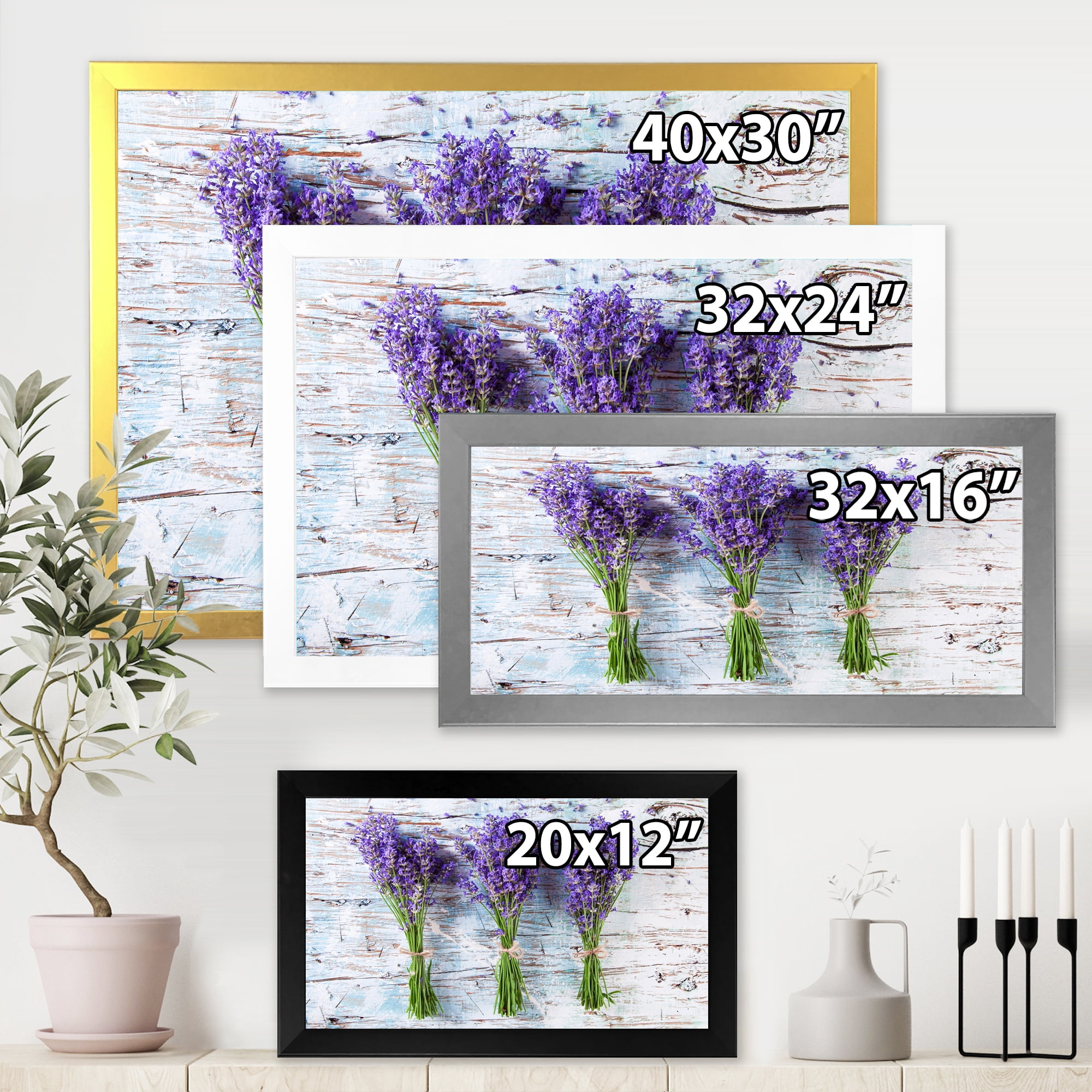 Designart 'Fresh Lavender Bouquets On Wood' Farmhouse Framed Art Print