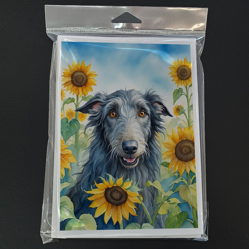 Scottish Deerhound in Sunflowers Greeting Cards Pack of 8 7 in x 5 in