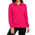 thumbnail image 2 of Hearthz Women's Polo Shirt 3 Button Long Sleeve Shirts for Women Relaxed Fit Solid Color Women's Shirt Uniform Tops Pink XXL, 2 of 3