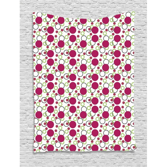 Pink and Green Tapestry, Geometric Retro Composition with Circles and Dots Spotty Pattern, Wall Hanging for Bedroom Living Room Dorm Decor, 60W X 80L Inches, Dark Pink Green Black, by Ambesonne