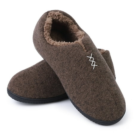 

HA-EMORE Men s Cozy Knit Memory Foam Slipper Mens Moccasin House Shoes Indoor/Outdoor Rubber Outsole