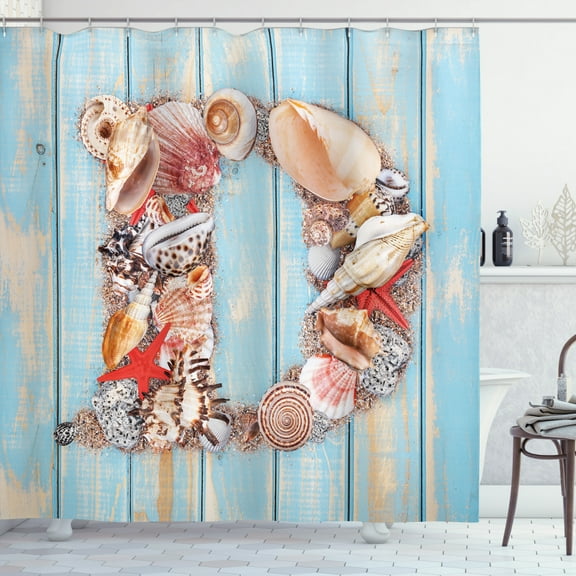 Ambesonne Letter D Shower Curtain, Marine Themed Alphabet, 69"Wx70"L, Dark Coral Pale Blue