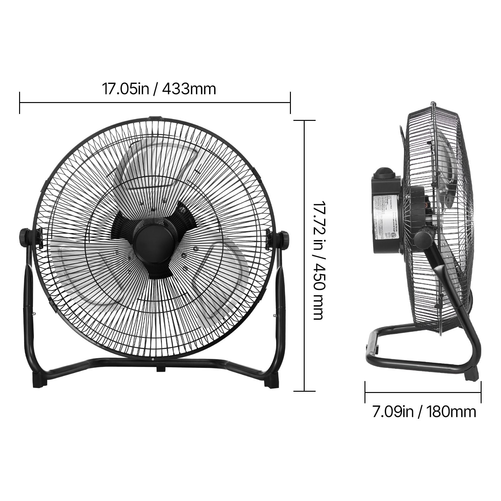 High Velocity Floor Fan 14" with 2560 CFM, 3-Speed Motor, 360° Adjustable Tilt, Metal Grill, 60dB Noise, for Industrial Commercial Home
