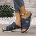 thumbnail image 6 of Women's Slippers Summer Wedge Open Toe Slip-On Peep Toe Sandals Casual Daily Shoes for Women Beach Fashion Blue 7, 6 of 6