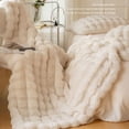 thumbnail image 6 of 47" x 79" Bubble Throw Blanket - Super Soft Plush Blanket for Couch & Bed, Reversible Fluffy Home Decor Throw Mat in Beige White, 6 of 7