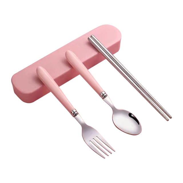 Portable Children's Fork Spoon Creative Spoon Fork Stainless Steel+plastic Student Tableware Fork Spoon Chopsticks Set Batch
