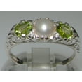 thumbnail image 3 of LBG British Made Luxury Solid 10K White Gold Natural Peridot and Cultured Pearl Trilogy Ring, 3 of 8