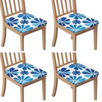 Blue and White Pioneer Flower Seat Covers for Dining Room Chairs Set Of 4,Stretch Printed Washable Chair Seat Cover with Elastic Ties and Button,Removable Waterproof Couch Cushion Covers