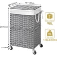 thumbnail image 3 of 90L Slim Laundry Hamper with Wheels, Rolling Laundry Basket with Lid and Renovable Liner Bag, Handwoven Rattan Organizer for bedroom, bathroom, laundry room (Pink), 3 of 8