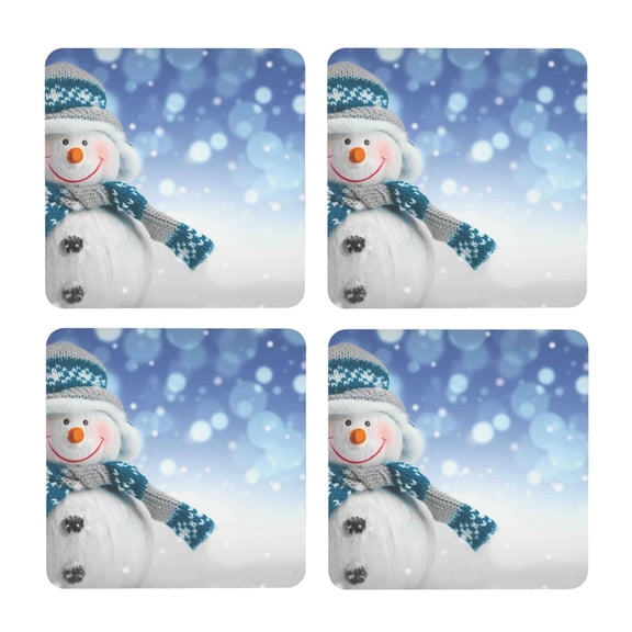 Xecao Christmas Snowman In The Snow for MDF Cork Coaster 4 Pcs,Drink Coasters,Suit for House Warming Gifts New Home ,Coffee Table Decor-Square