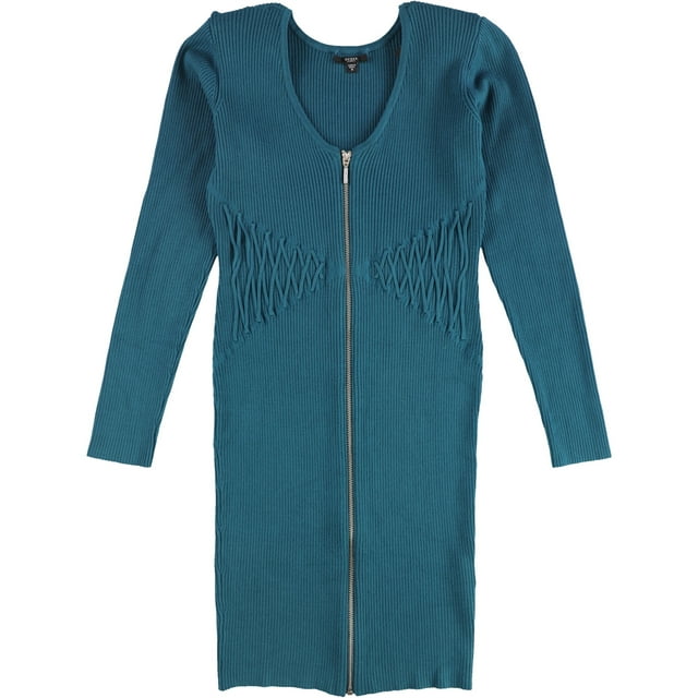 GUESS Robe Chandail Moulante à Fermeture Éclair pour Femmes, Bleu, Grand