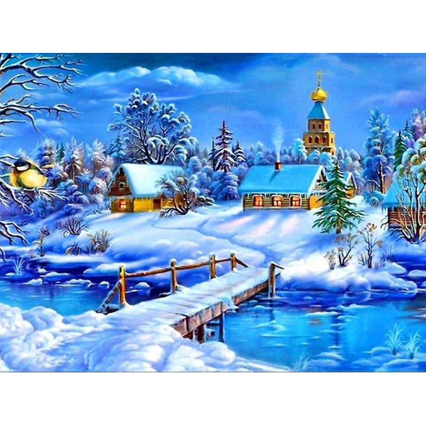 30x40cm Adultos Niños 5d Diy Diamond Art Painting Set - Escena De Nieve Del Campo, Manualidades De Bordado De Diamantes Completos, Pintura De Diamantes De Imitación De Cristal De Lienzo