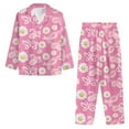thumbnail image 4 of SCRAWLGOD Daisy Long Sleeve Pj for Women Pink Ribbon Button Up Pajama Sets with Pockets V-Neck Ladies Pajamas Size 4XL Stretchy Two Piece Pajamas for Women, 4 of 7