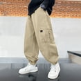 thumbnail image 2 of WEIGFI Child Boys Cargo Pants For Autumn Winter Fashion Loose Fit Casual Joggers With Multiple Pockets Twill Trousers For Kids Youth School Outdoor Daily Wear Birthday Solid Color Slacks, 2 of 9