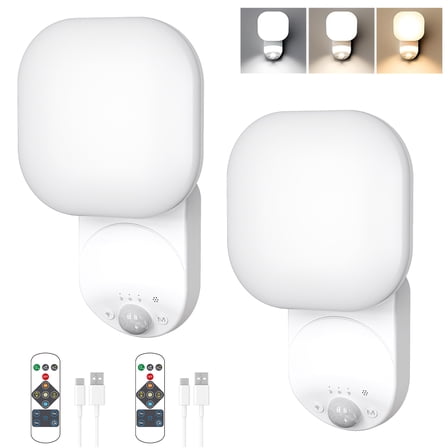 Jercoda 2pack Montion Sensor Wall Lights, Rechargeable Wall Lights with Remote, 4000mAh Magnetic Wireless Touch Wall Light with Adjustable Lighting & Angle for Closet Hallway Stairs Patio, Set of 2