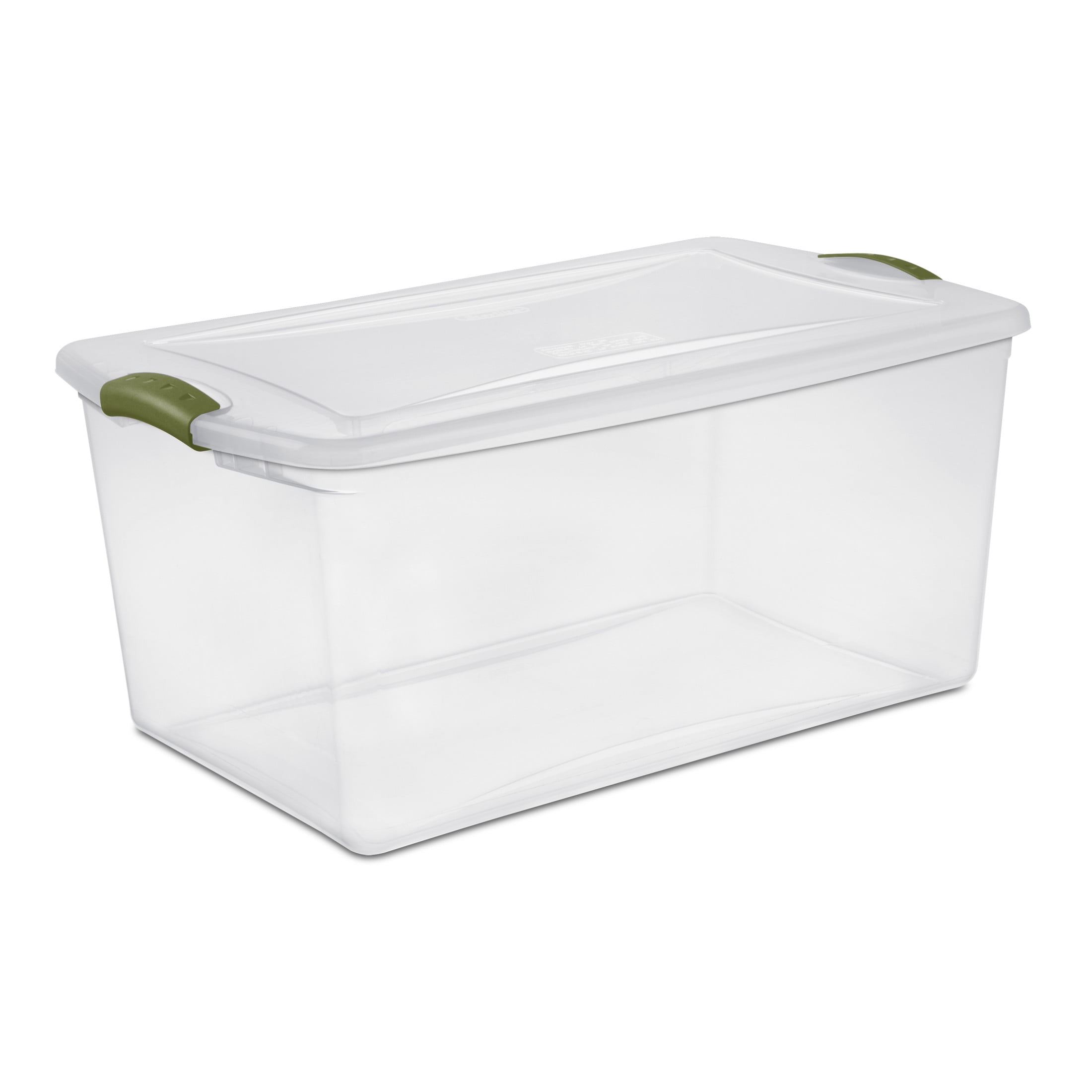 Sterilite 62 Liter Latch Box, Clear Plastic Storage Bin with Lid, Green Latch