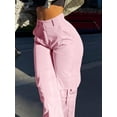 thumbnail image 3 of Women's Solid Color Straight Loose Casual Pocket Cargo Pants, 3 of 5