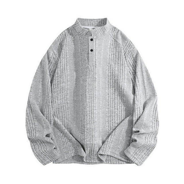 cfhntfmh Mens Knit Henley Tops Long Sleeve Button up Sweater Lightweight Slim Fit Ribbed Pullover Fall Fashion Clothes
