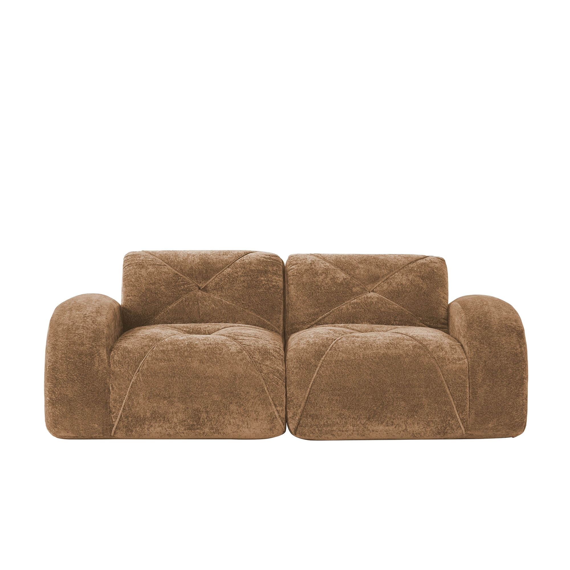 Aukfa Velvet Tufted Modular Sectional Sofa, 80" Boneless Loveseat for Living Room, Brown