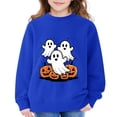 thumbnail image 3 of Girls Halloween Pumpkin Ghost Sweatshirts Oversized Cute Cotton Sweater.Teen Kids Long Sleeve Crew Neck Pullover Tops Trendy Casual Comfortable Ribbed Cuffs Hoodies, 3 of 7