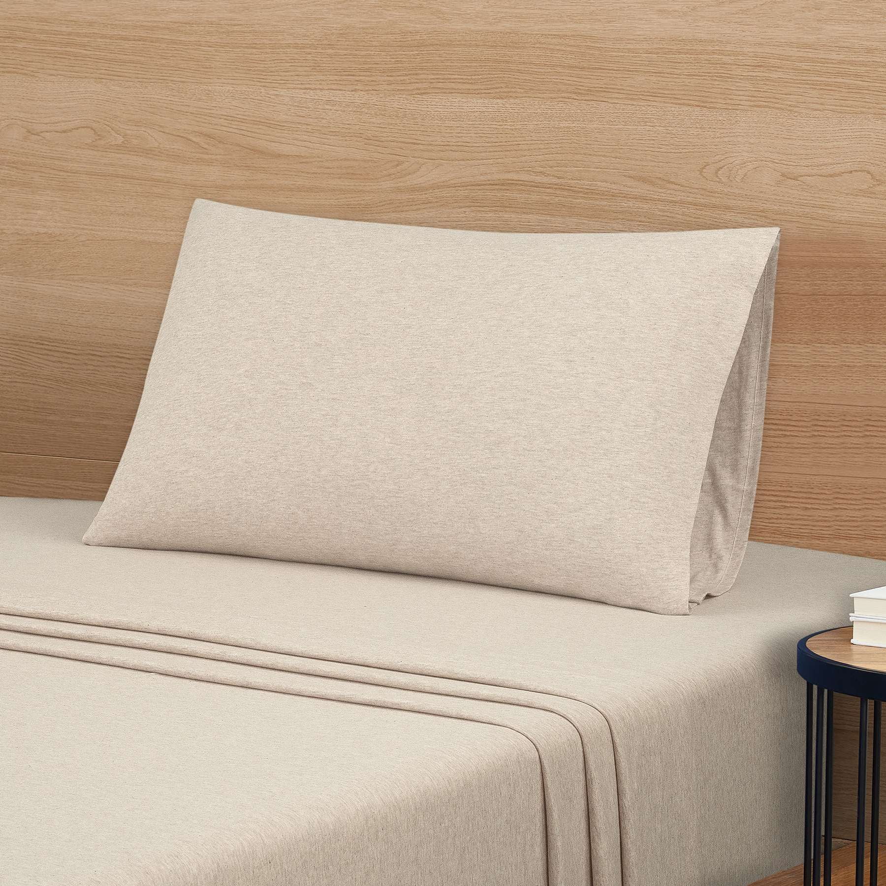 Mainstays Cotton Rich Extra Soft Jersey Bed Sheet Set, Twin-XL, Oatmeal Heather, 3 Pieces