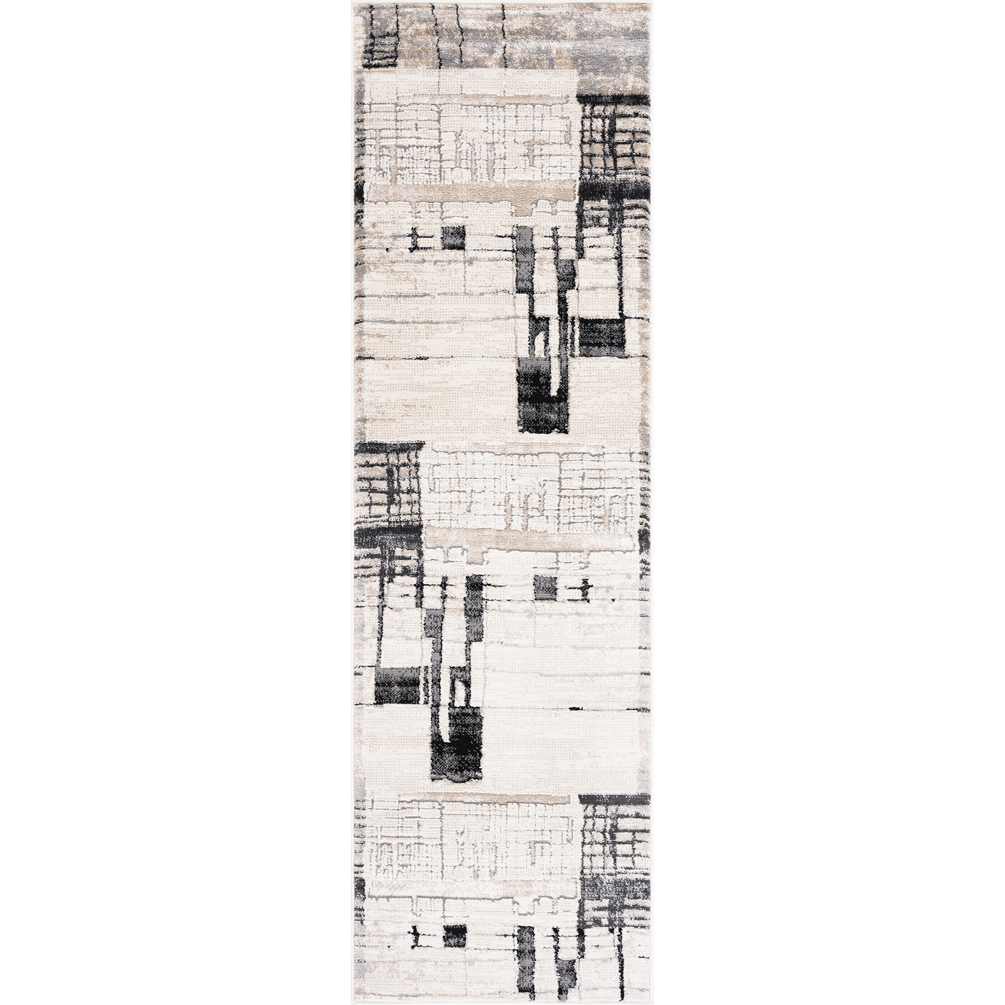 Alpha Contemporary 2' x 7' Beige and Black Polyester Indoor Area Rug