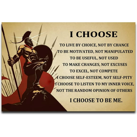 ASPORIC I Choose To Live By Choice Vintage Inspirational Posters Canvas Quotes Wall Art Prints Picture Modern Giclee Painting Decoration Samurai Artwork Unframed 16x24 inch