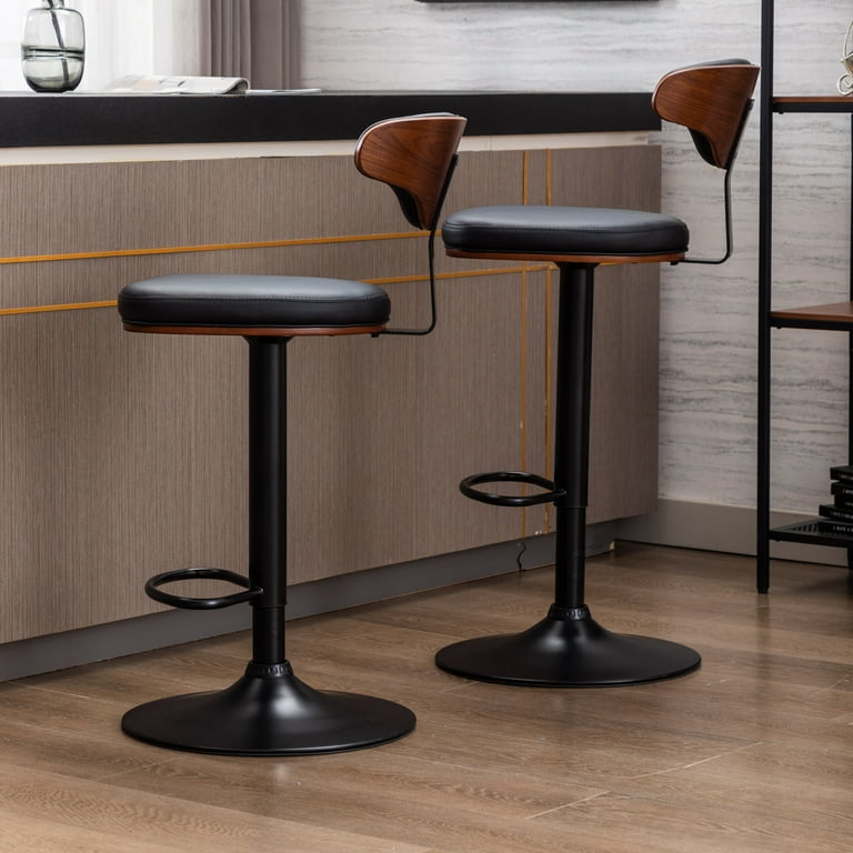 Bar Stools Set of 2 Adjustable Height Bentwood Upholstered Swivel Black Bar Stools with Back Mix Color PU Leather Bar Chair for Home Kitchen Black