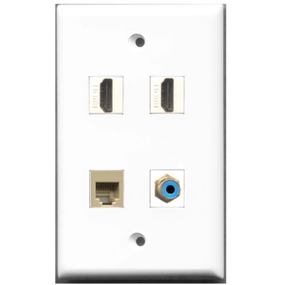 Ultra Spec Cables 2 Port HDMI 1 Port RCA Blue 1 Port Phone RJ11 RJ12 Beige Wall Plate