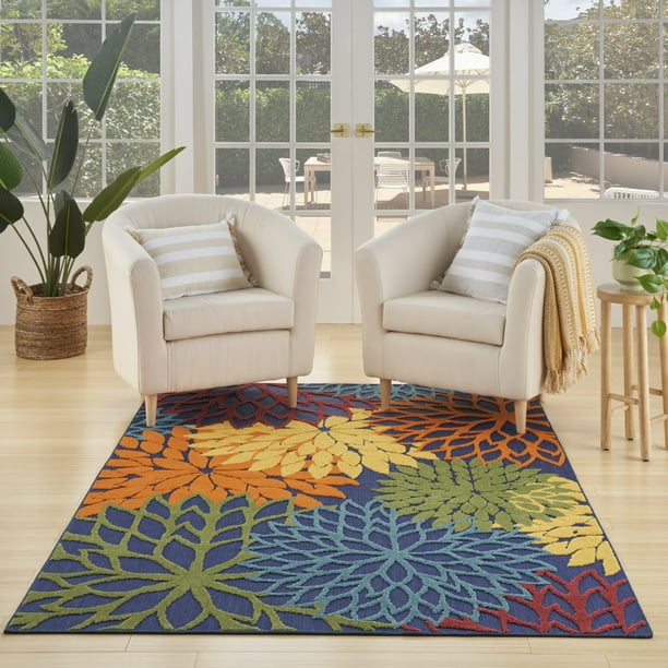 Nourison Aloha Indoor/Outdoor Navy Multicolor 5'3" x 7'5" Area Rug (5x7