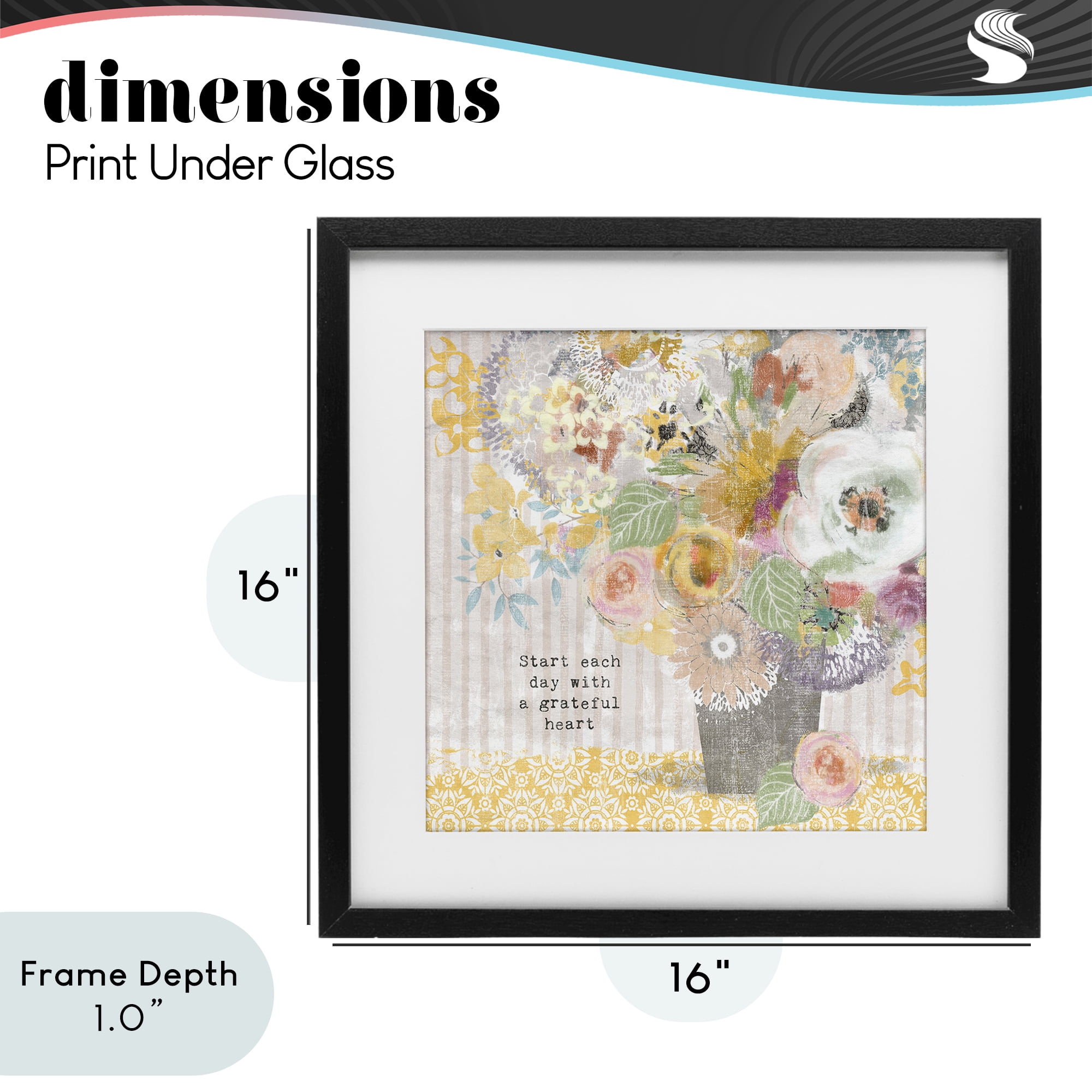 Stupell Industries Floral Inspirations Grateful Heart Black Framed Print Under Glass, design by Suzanne Nicoll
