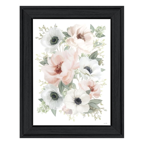 Trendy Decor 4U "Peony Floral Block" Framed Wall Art, Modern Home Décor Black Framed Print for Living Room, Bedroom & Farmhouse Wall Decoration by House Fenway 15"x19"