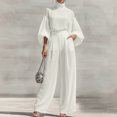 thumbnail image 2 of JIAYUE Women 2 Piece Outfit Turtleneck Puff Balloon 3/4 Sleeve Blouse High Waist Wide Leg Pants Set for Festival Gathering, 2 of 8