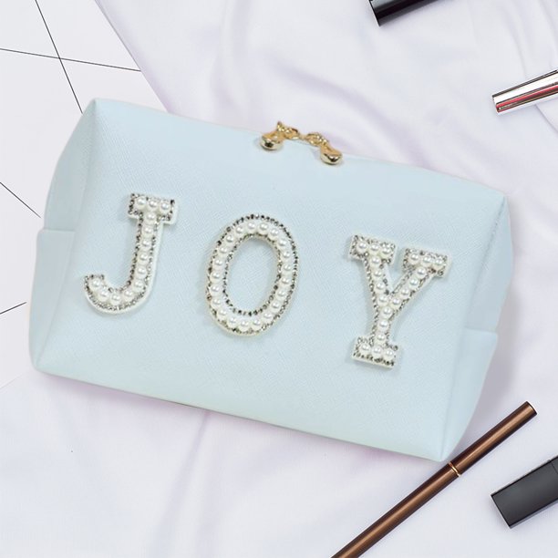 Bolsa de aseo cosmética de PU bolsa de lavado de letras con diamantes de imitación portátil para regalos de vacaciones