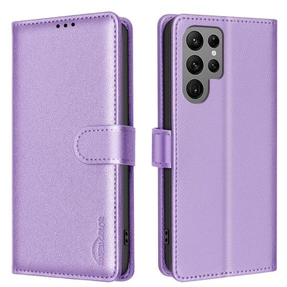 Flip Wallet Case For Samsung Galaxy S24 Ultra,With RFID Blocking Credit Card Holder,Cash Pocket,PU Leather Flip Folding Kickstand Shockproof Rugged Anti-fall Phone Case Cover,Purple