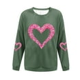 thumbnail image 4 of Women's Valentines Ribbed Sweatshirt Long Sleeve Glitter Heart Print Crewneck Pullover Top for Romantic Outings Olive Green L, 4 of 4