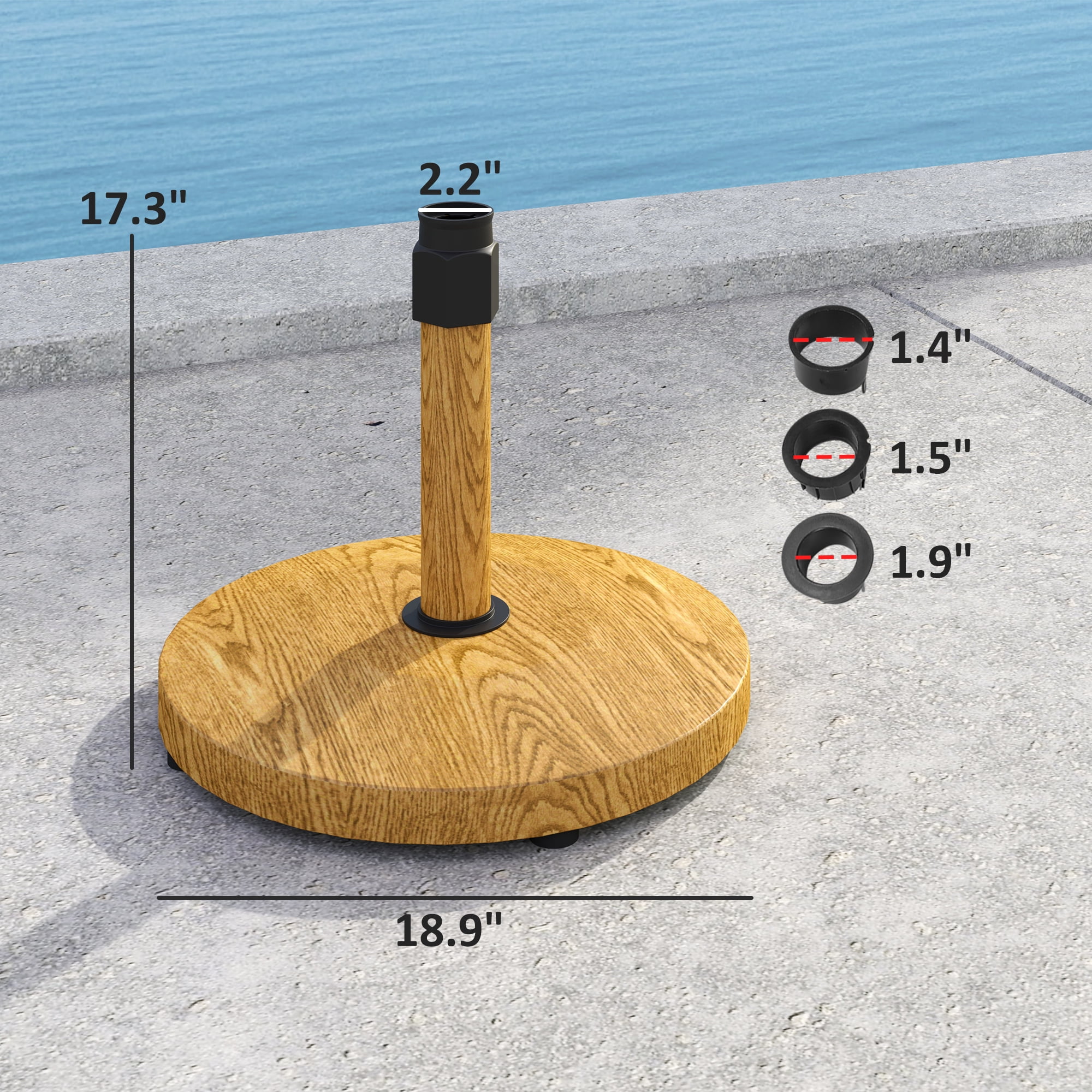 Homiyad Patio Umbrella Base Holder, Outdoor Umbrella Base with Wheels, Heavy Duty Patio Umbrella Stand Base for Garden, Poolside, Nature Wood