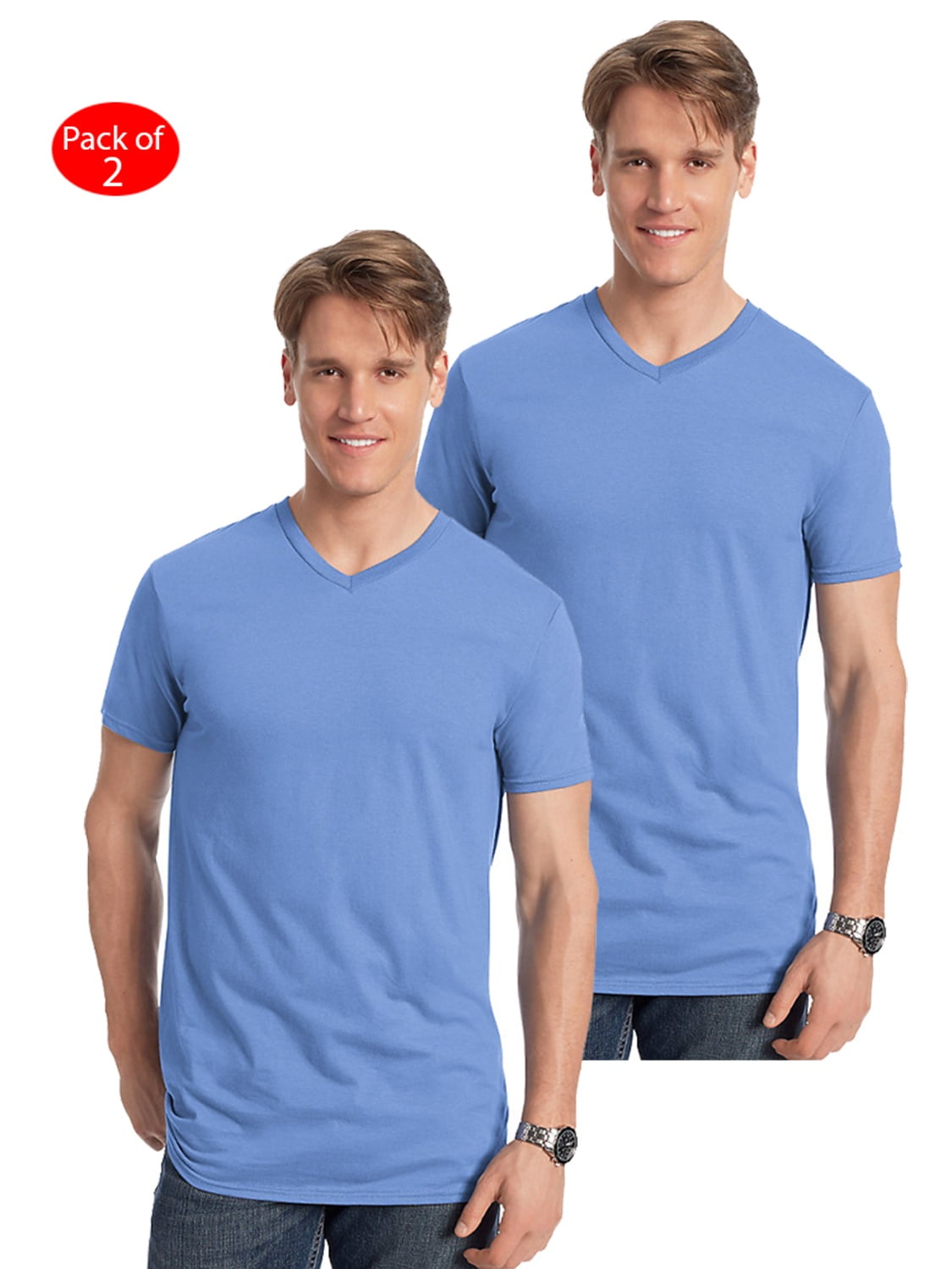 Hanes - Men's Nano-T V-Neck T-Shirt, Color: Vintage Blue, Size: 2XL 