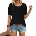 thumbnail image 2 of T Shirts for Women Basic Folded Short Sleeve Elastic Cuffs Round Neck Loose Tops Spring and Summer Crew Neck Tee Women's Top, 2 of 8