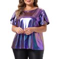thumbnail image 2 of DARING DIVA Women's Plus Metallic Crew Neck Short Sleeve Tops 1X Purple, 2 of 6