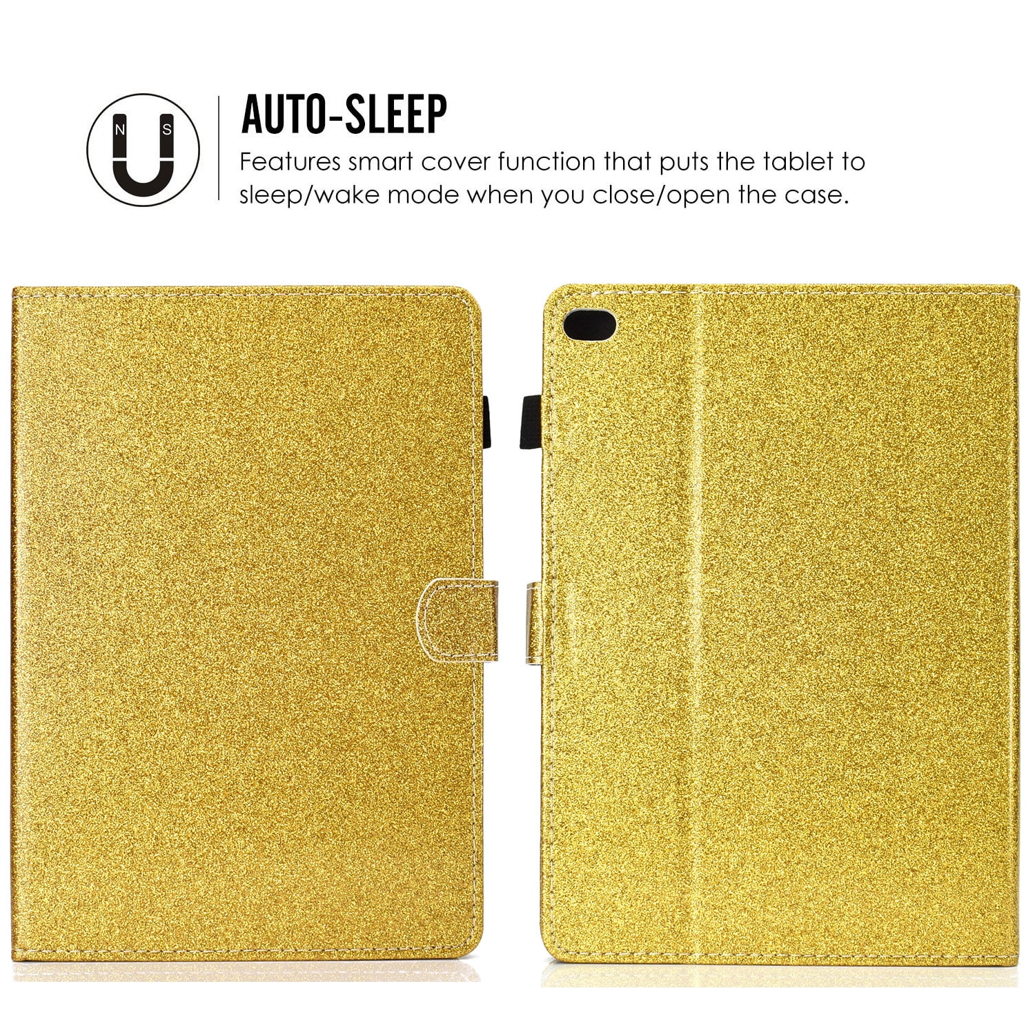 iPad 9.7 2018/2017 Case with Pencil Holder, iPad Air 1 2 Case, Allytech Glitter Leather Folio Kickstand Shock-Absorbing Auto Sleep Wake Case for Apple iPad 9.7 6th/5th Generation, iPad Air 1 2, Gold