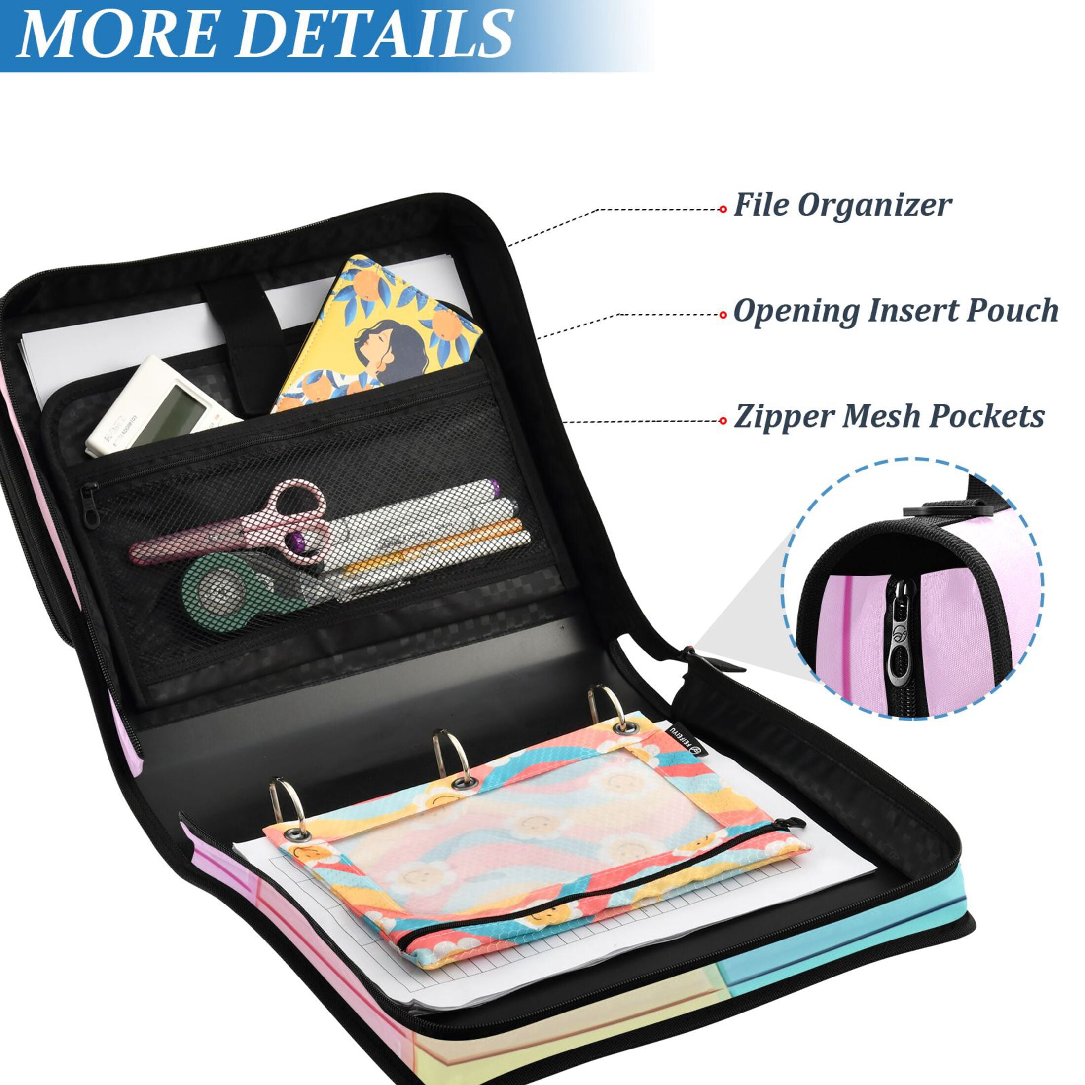 ALAZA Zipper Binder Checkered Plaid-a6 3 Ring Trapper Keeper File Folder Organizer Bag