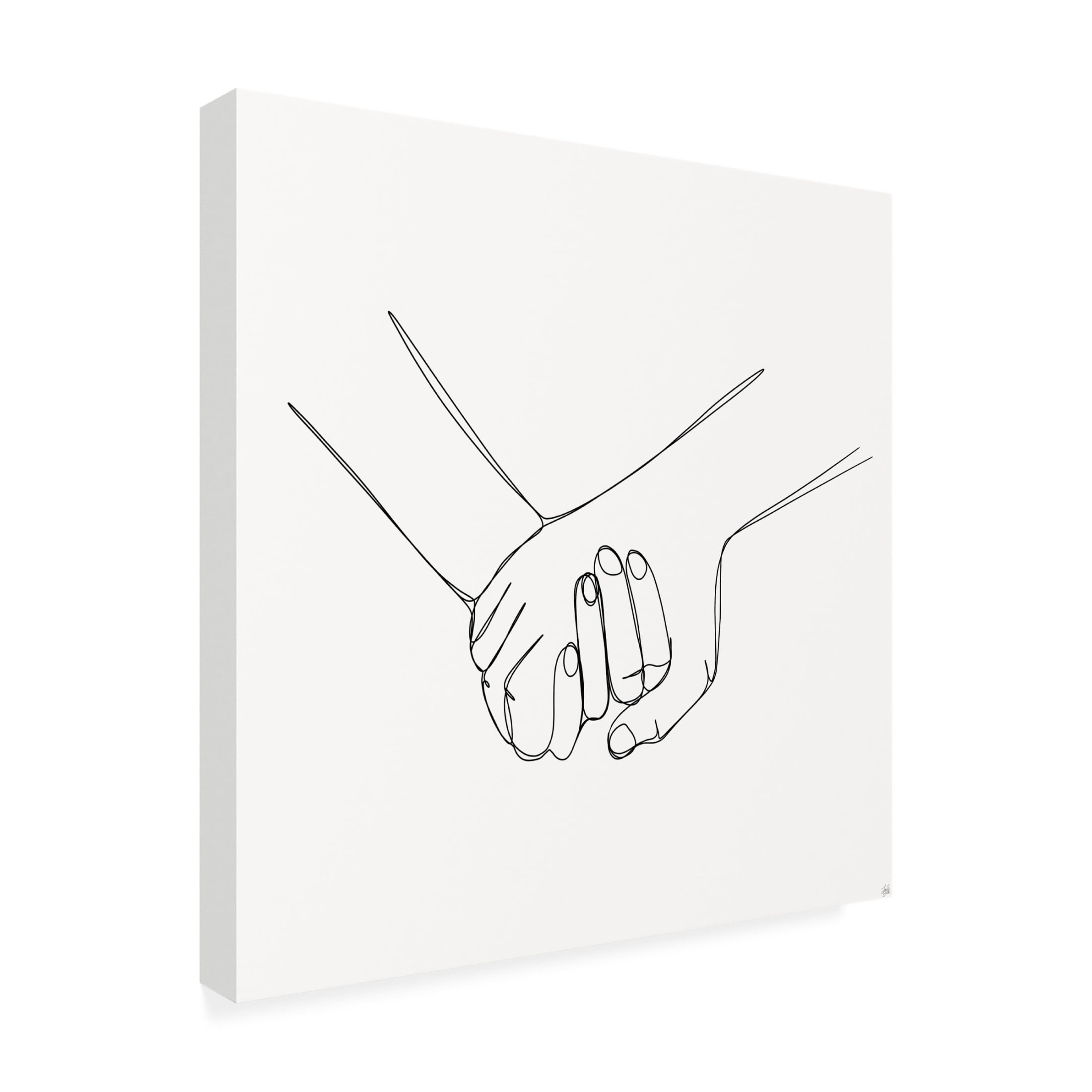 Canvas Wall Art - Line and Brush 'Holding Hands 2' Wall Art for Living Room, Bedroom, or Office Décor by Trademark Fine Art - 14 x 14 Inches