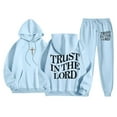 thumbnail image 2 of Dwelliawo Men's Tracksuit 2 Piece Hoodie and Sweatpants Christian Graphic Fleece Pullover Hoodies Jogging Running Pants Set Casual Winter Suit with Pockets Light Blue L, 2 of 3