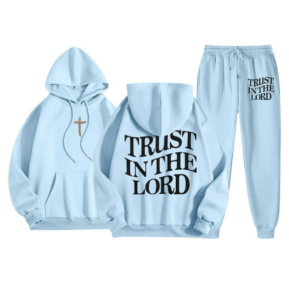 Dwelliawo Men's Tracksuit 2 Piece Hoodie and Sweatpants Christian Graphic Fleece Pullover Hoodies Jogging Running Pant Set Sweat Fall Suit with Pockets Light Blue 3XL