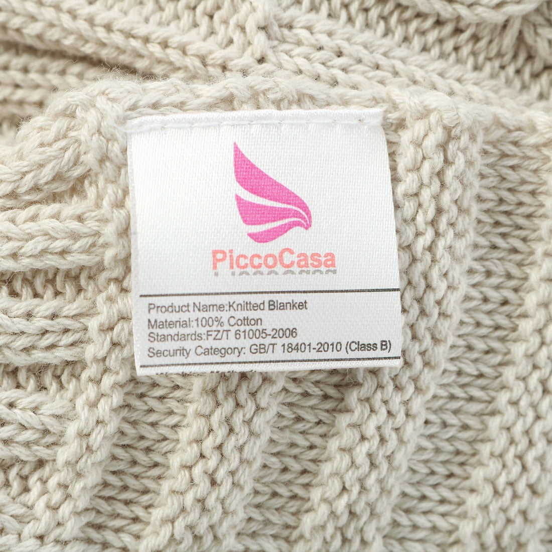 Unique Bargains Cable Knitted Bed Sofa Throw Blanket Beige 71"x79"