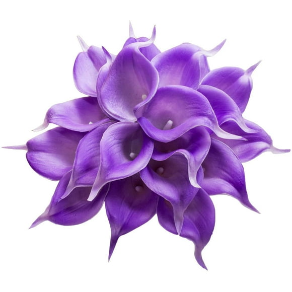 20Pcs Calla Lily Artificial Purple Flowers Wedding Bouquet Real Touch Fake Flower Home Wedding Party Decor (Purple) Purple