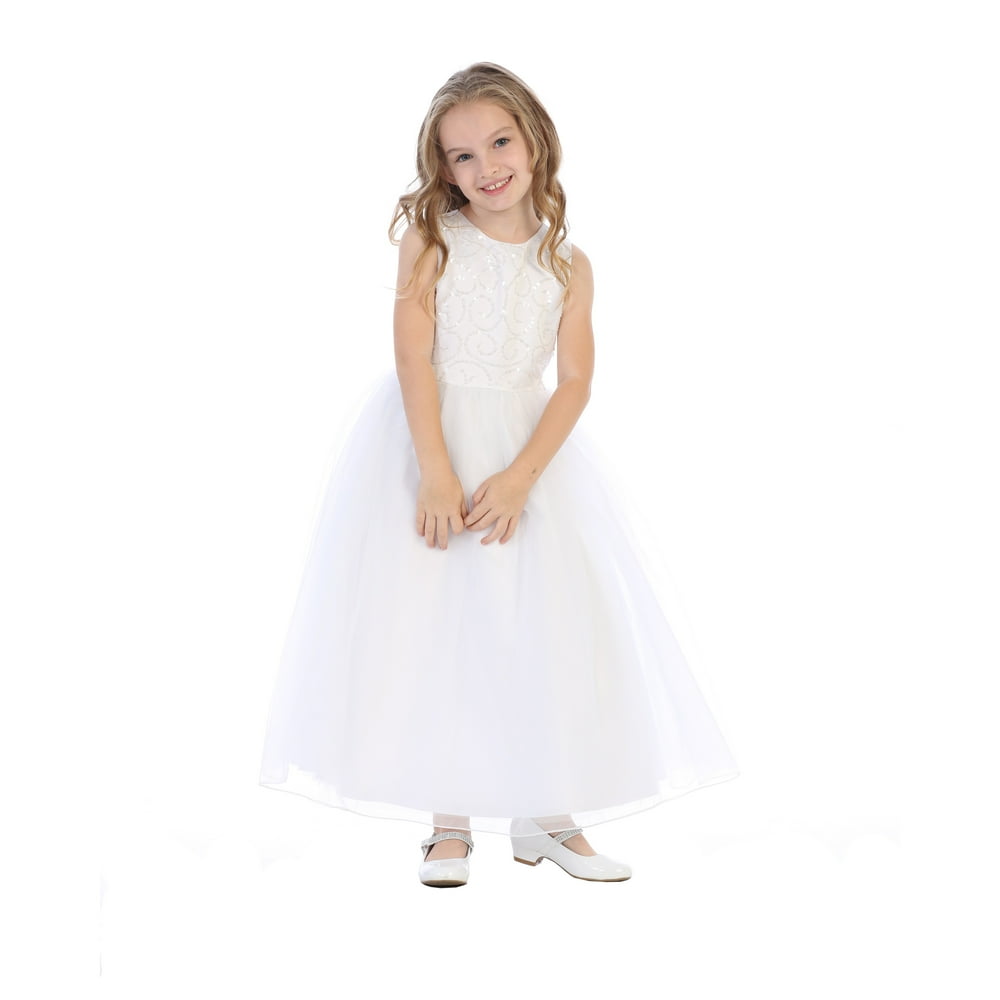 Swea Pea & Lilli Girls White Sequined Tulle Plus Size Flower Girl