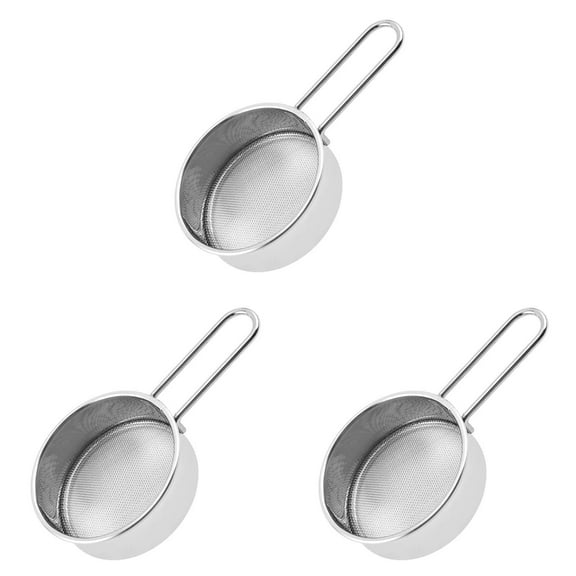 HWHCGZ 3 Pcs Sliver Flour Sifter Round Stainless Strainer With Long Handle Cocoa Matcha Powder Filter Spoon Flour Drainer For Sugar Powder